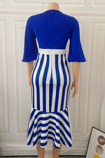 Load image into Gallery viewer, Fashion Royal Blue And White Mermaid High Low Dress
