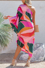 Load image into Gallery viewer, Multi Print Asymmetrical One Shoulder Dress
