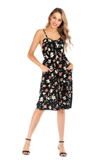 Load image into Gallery viewer, Floral Print Open Back Button Front Maxi Dress

