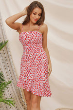 Load image into Gallery viewer, Floral Red Ruffled Asymmetrical Backless Fitted Dress
