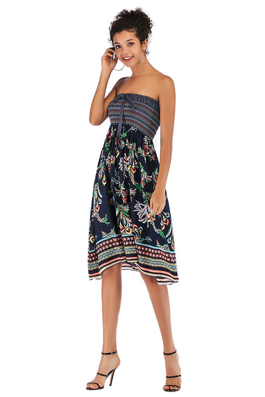 Floral Strapless Tie Front Maxi Dress