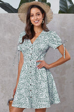 Load image into Gallery viewer, Floral V-neck Knot Shoulder Single Breasted Dress
