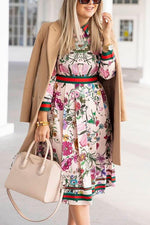 Load image into Gallery viewer, Button Floral Print Long Sleeve Pleated Dress
