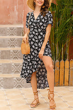 Load image into Gallery viewer, Floral Lace-up Ruffled Chiffon Dress
