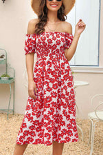 Load image into Gallery viewer, Floral Print Side Slit Smocked Dress

