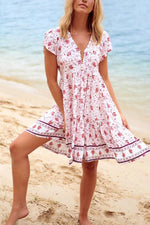 Load image into Gallery viewer, Floral Print V-neck Ruffles Beach Dress

