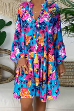 Load image into Gallery viewer, Floral Half Placket Button Up Swing Dress
