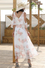 Load image into Gallery viewer, Flower Print V-neck Pleated Chiffon Dress
