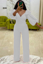 Load image into Gallery viewer, Fuchsia V-neck Long Sleeve Jumpsuit
