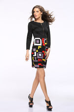 Load image into Gallery viewer, Geometric Print Zipper Front Color-block Dress

