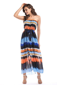 Gradient Strapless Backless Lace-up Maxi Dress