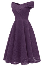 Load image into Gallery viewer, Purple Off-the-shoulder Lace Midi Prom Dress
