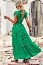 Load image into Gallery viewer, Green A-Line Cap Sleeves Maxi Dress
