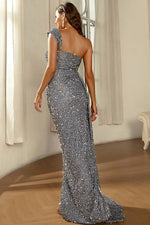 Load image into Gallery viewer, Grey One Shoulder Prom Dress Evening Gown
