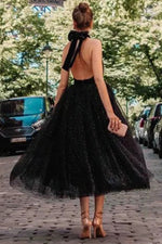 Load image into Gallery viewer, Black Halter Backless Lace-up A-line Dress
