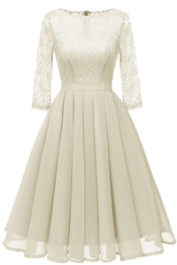 Ivory A-line Short Lace Prom Dress With Sleeves