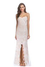 Load image into Gallery viewer, Ivory Lace Spaghetti Straps Backless Slit Bodycon Prom Dress
