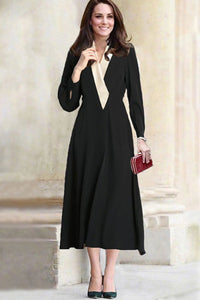 Kate Middleton Elegant Black Office Midi Dress