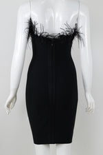 Load image into Gallery viewer, Kendall Jenner Black Bodycon Strapless Party Dress With Feather
