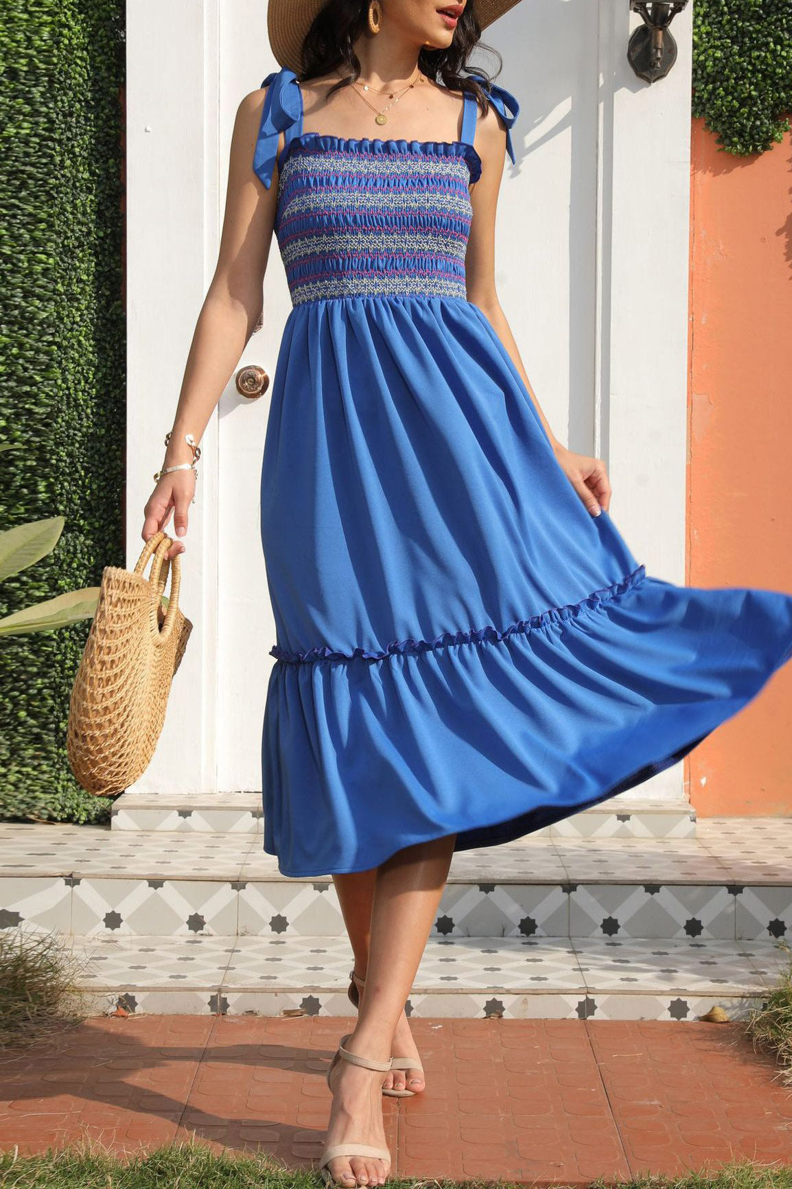 Knee Length Blue Sleeveless A-Line Maxi Dress