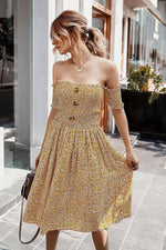 Load image into Gallery viewer, Knee Length Floral Off-the-Shoulder Dress
