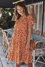 Load image into Gallery viewer, Knee Length Short Sleeve Printed Chiffon Dress

