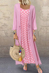 Pink Polka Dot Two-piece Maxi Dress