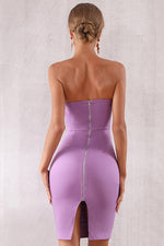 Load image into Gallery viewer, Lavender Strapless Slit Back Bandage Club Dress
