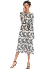 Load image into Gallery viewer, Leafy Print Long Sleeve Chiffon Dress
