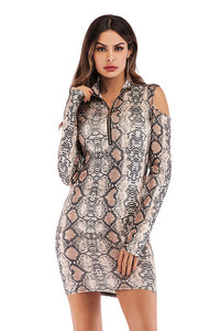 Leopard Print Off-the-shoulder  Front Zipper Bodycon Dress