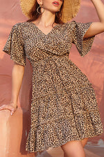 Load image into Gallery viewer, Leopard Print V-neck Ruffled Dress
