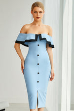 Load image into Gallery viewer, Light Sky Blue Off-The-Should Cocktail Bandage Dresses
