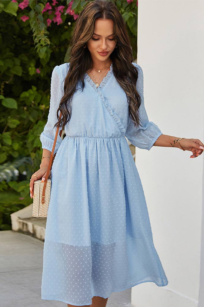 Light Sky Blue A-Line Mid Dress