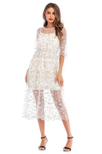 Load image into Gallery viewer, Little Fresh Embroidered Mesh Long Dress
