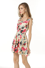 Load image into Gallery viewer, Little Fresh Floral Print Sleeveless Ruched Short Dress
