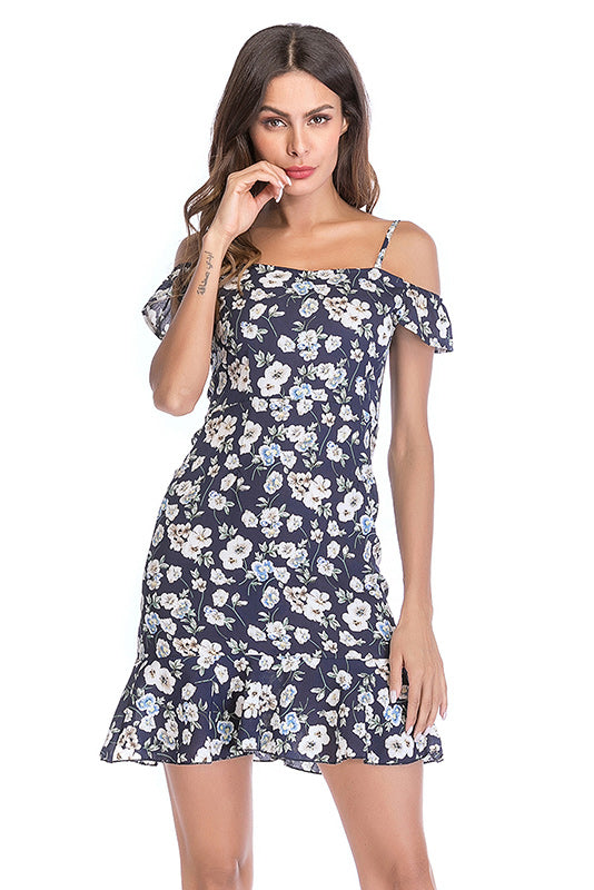 Little Fresh Floral Ruffled Off-the-shoulder Casual Dress