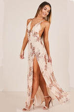 Load image into Gallery viewer, Long Sequined V-neck Crisscross Thigh-high Slit Prom Dress
