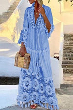 Load image into Gallery viewer, Long Sleeve Lace Beach Maxi Dress
