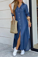 Load image into Gallery viewer, Long Blue Casual Dress

