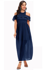 Load image into Gallery viewer, Long Dark Navy Halter Off-the-Shoulder Prom Party Dresses
