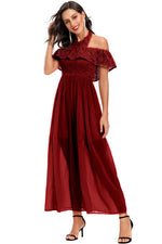 Load image into Gallery viewer, Long Dark Navy Halter Off-the-Shoulder Prom Party Dresses
