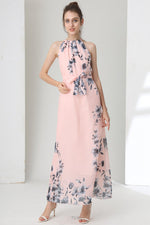 Load image into Gallery viewer, Long Pink Print Sleeveless Prom Gown Evening Dress
