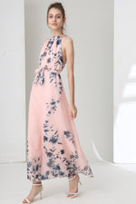 Load image into Gallery viewer, Long Pink Print Sleeveless Prom Gown Evening Dress
