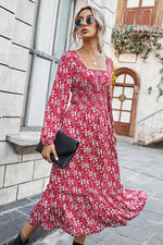 Load image into Gallery viewer, Long Sleeve Square Neck Midi Printed Dress
