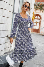 Load image into Gallery viewer, Long Sleeve Square Neck Midi Printed Dress
