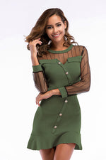 Load image into Gallery viewer, Mesh Sleeve Ruffle Hem Button Front Mini Dress
