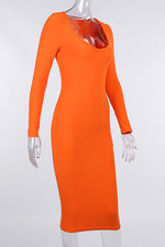 Load image into Gallery viewer, Mid Length Orange Long Sleeve Bodycon Dress
