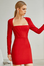 Load image into Gallery viewer, Mini Long Sleeve Red Party Bandage Dress
