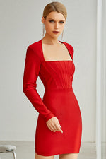 Load image into Gallery viewer, Mini Long Sleeve Red Party Bandage Dress
