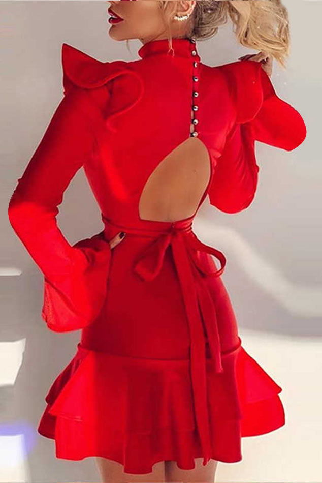 Mini Red Long Sleeve Party Homecoming Dress